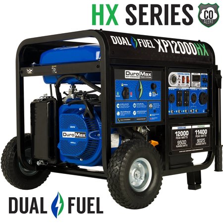 DUROMAX Portable Generator, Gasoline/Liquid Propane, 9,500 W/9,025 W Rated, 12,000 W/11,400 W Surge XP12000HX